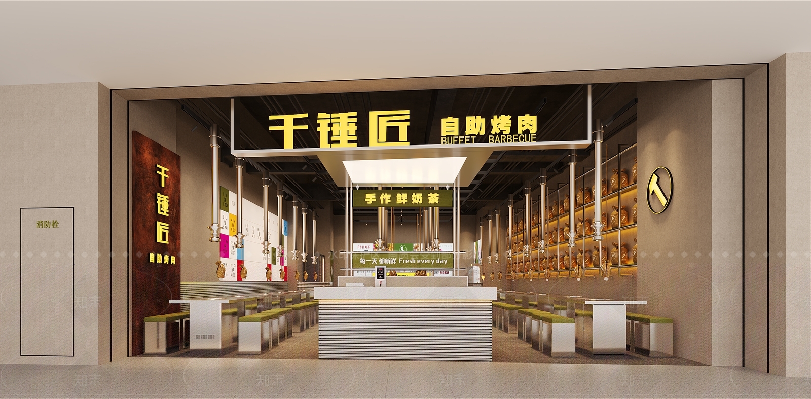 工业侘寂烤肉店3D模型下载【ID:1208332231】