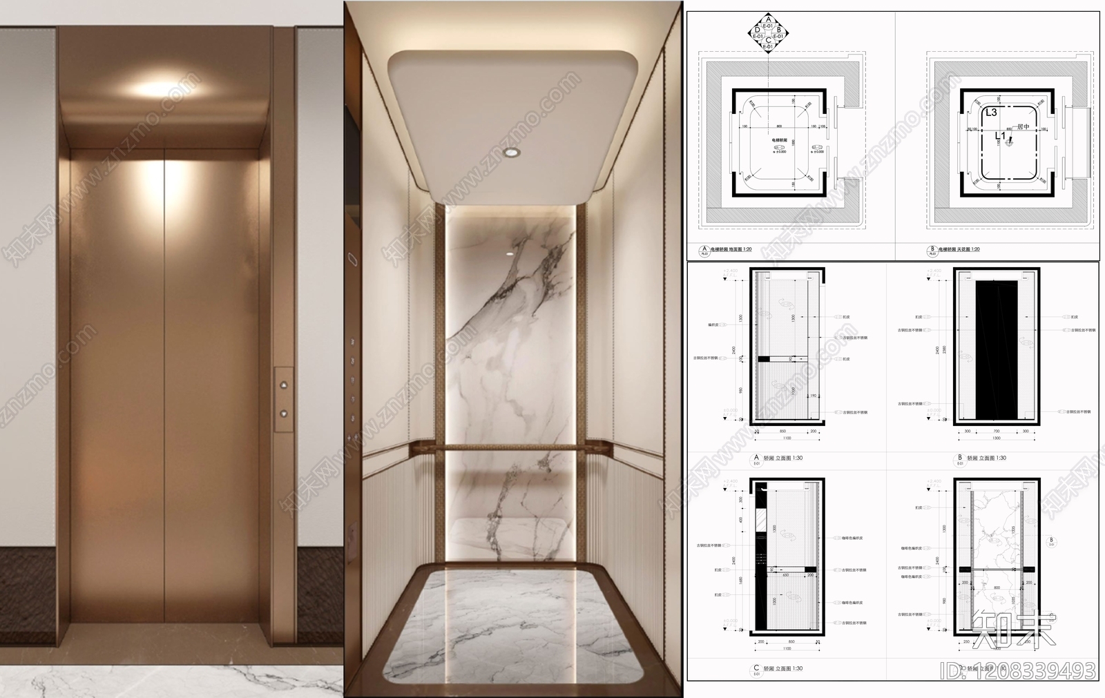 现代极简电梯厅施工图下载【ID:1208339493】