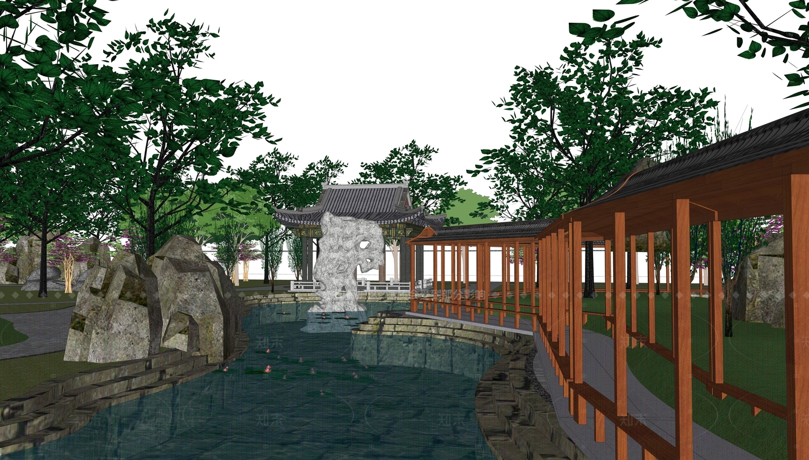 中式别墅庭院SU模型下载【ID:1208342907】