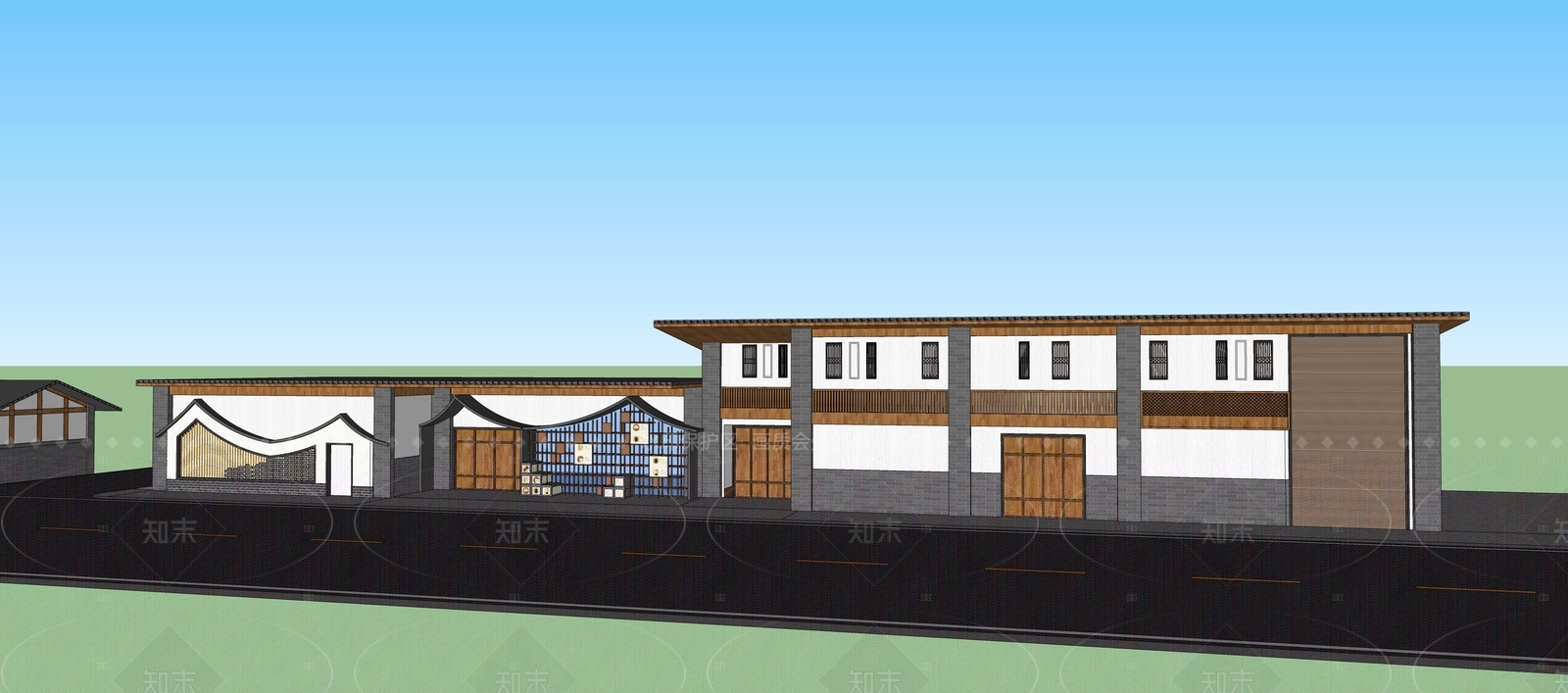新中式古建筑SU模型下载【ID:1208348309】