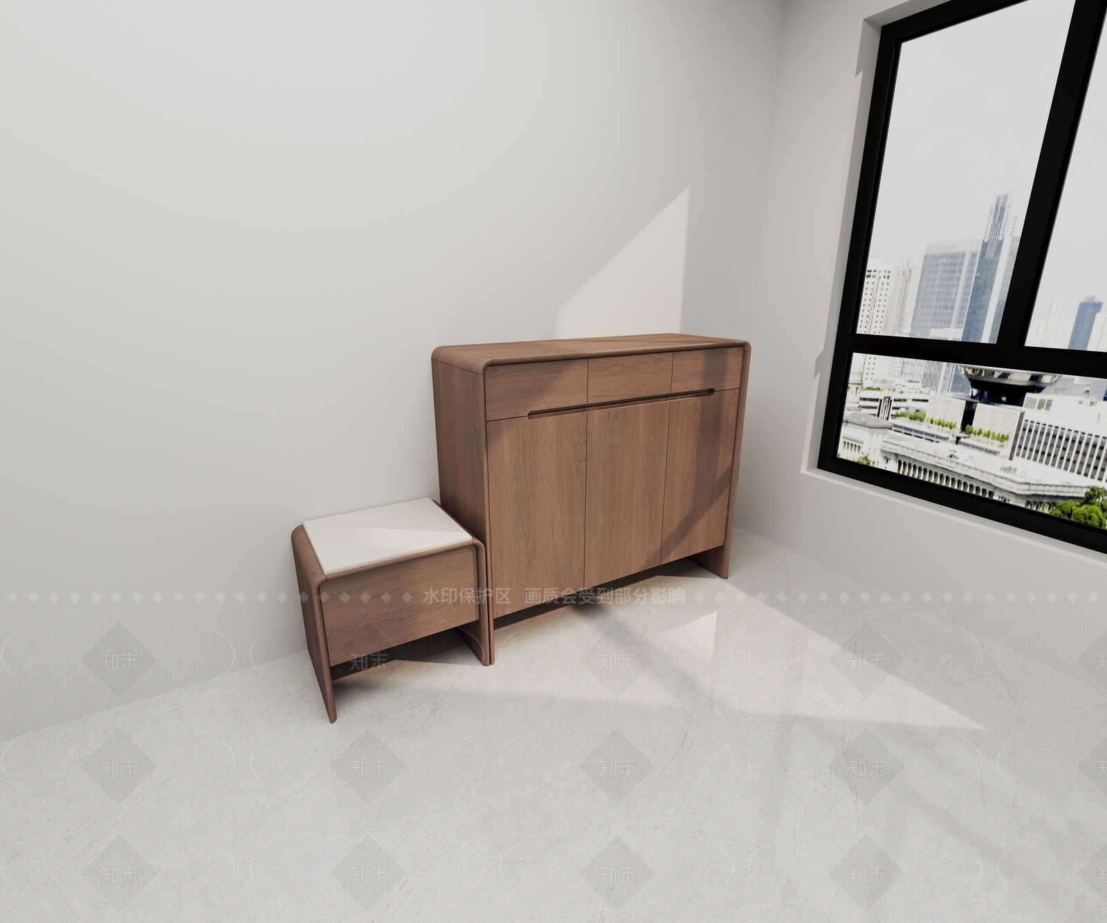 新中式原木鞋柜3D模型下载【ID:1208353366】