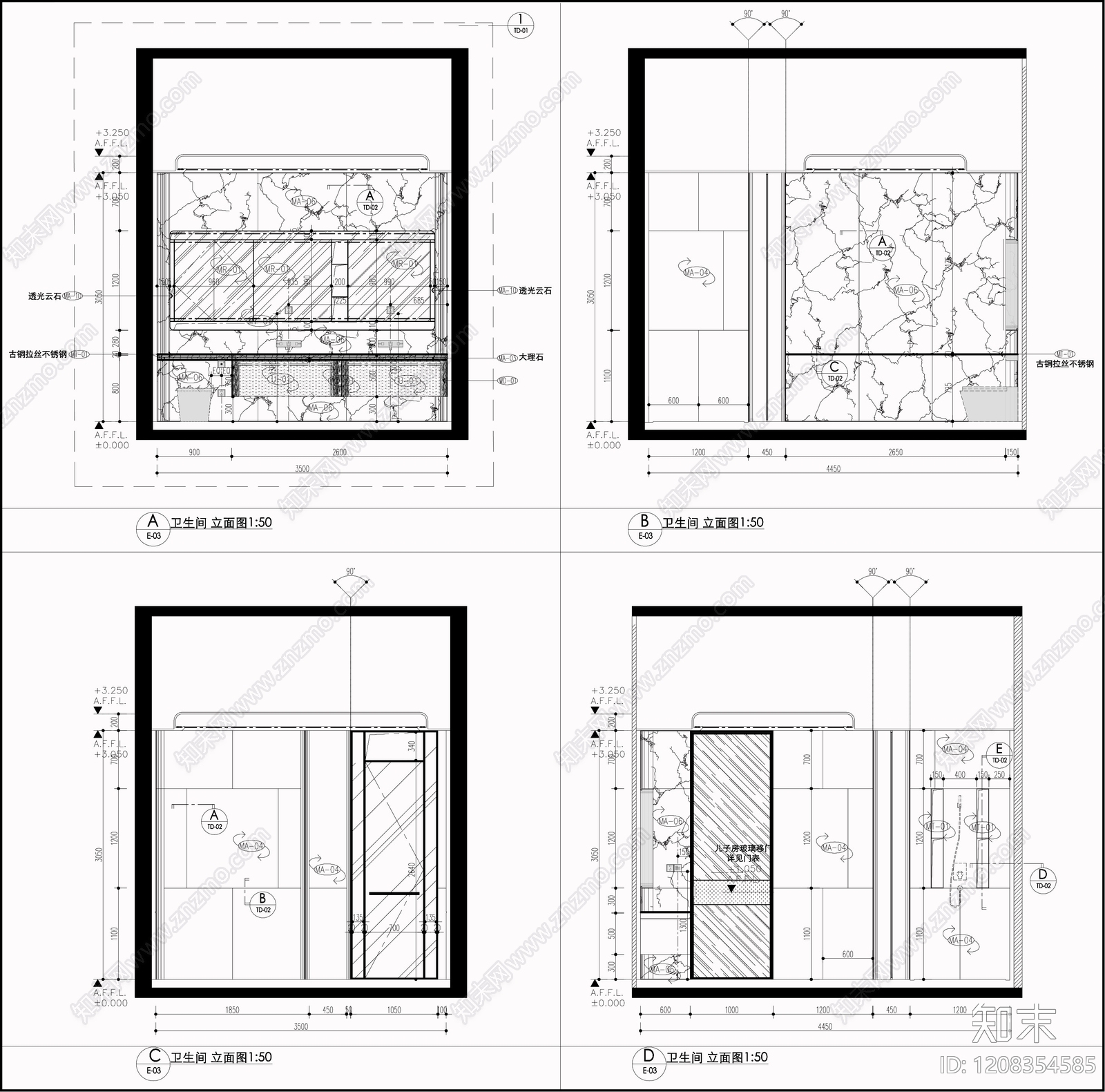 现代新中式卫生间cad施工图下载【ID:1208354585】