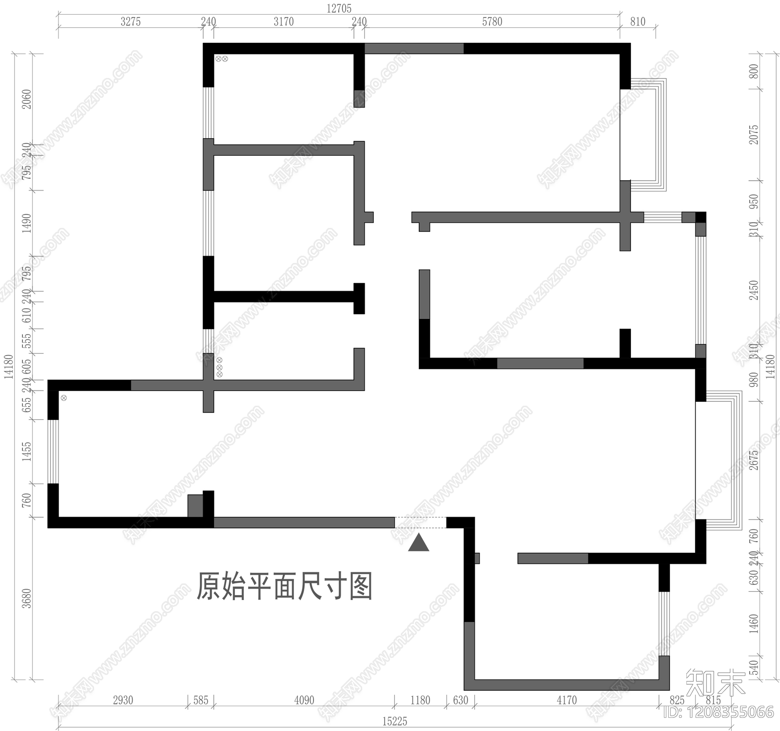 小户型平层cad施工图下载【ID:1208355066】