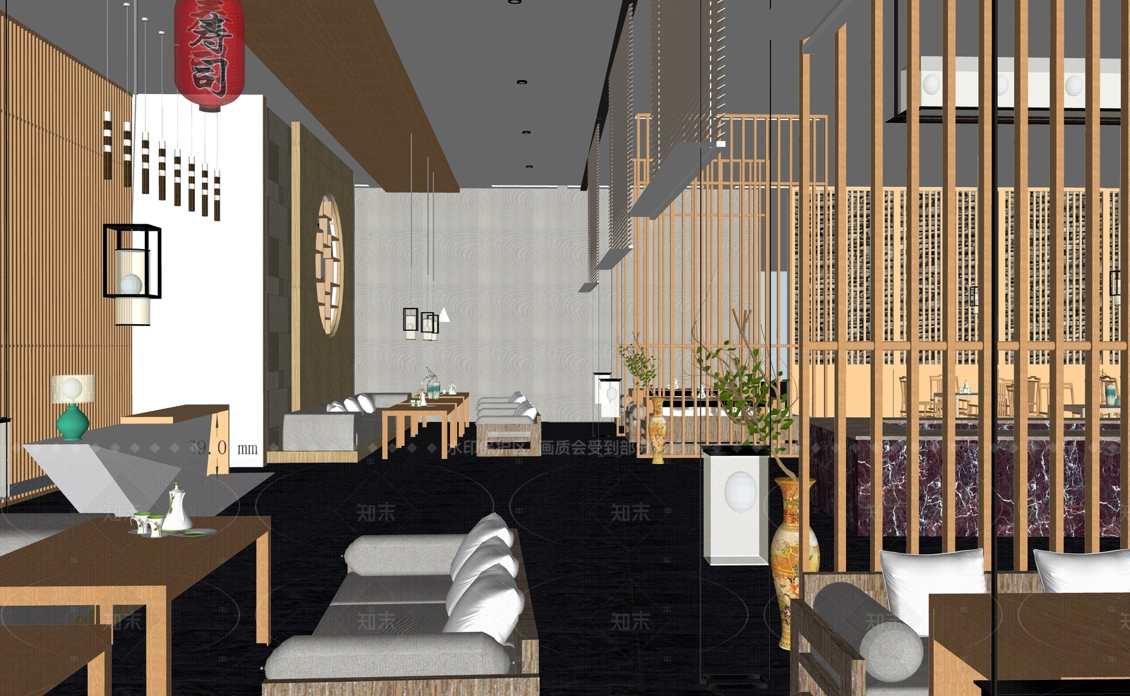 现代中式日料店SU模型下载【ID:1208362170】