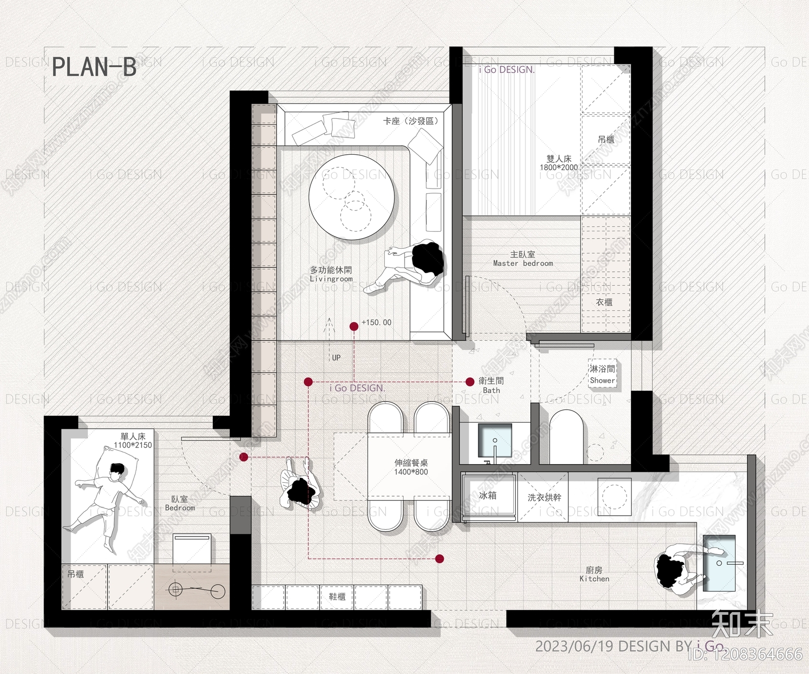 小户型平层cad施工图下载【ID:1208364666】