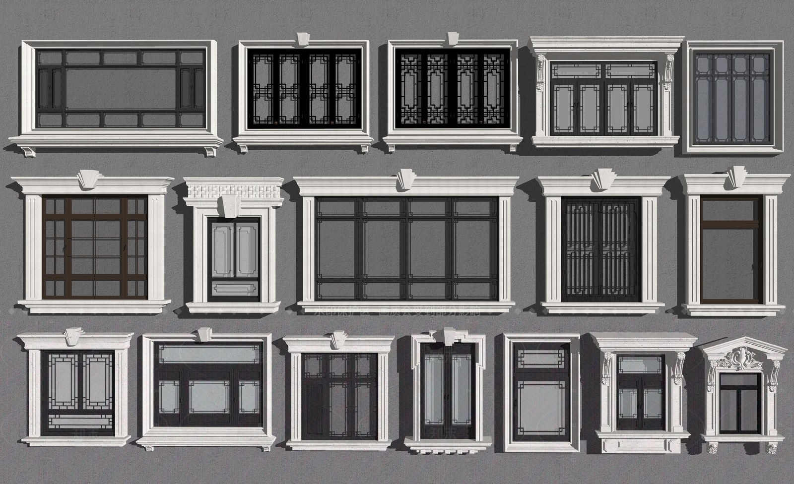 新中式中式窗户组合SU模型下载【ID:1208364709】