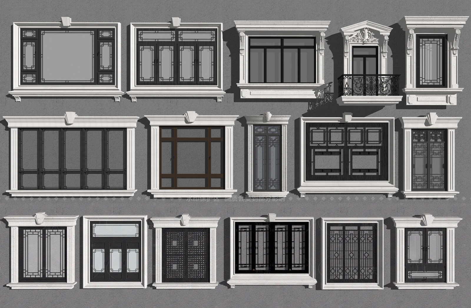新中式中式窗户组合SU模型下载【ID:1208364940】