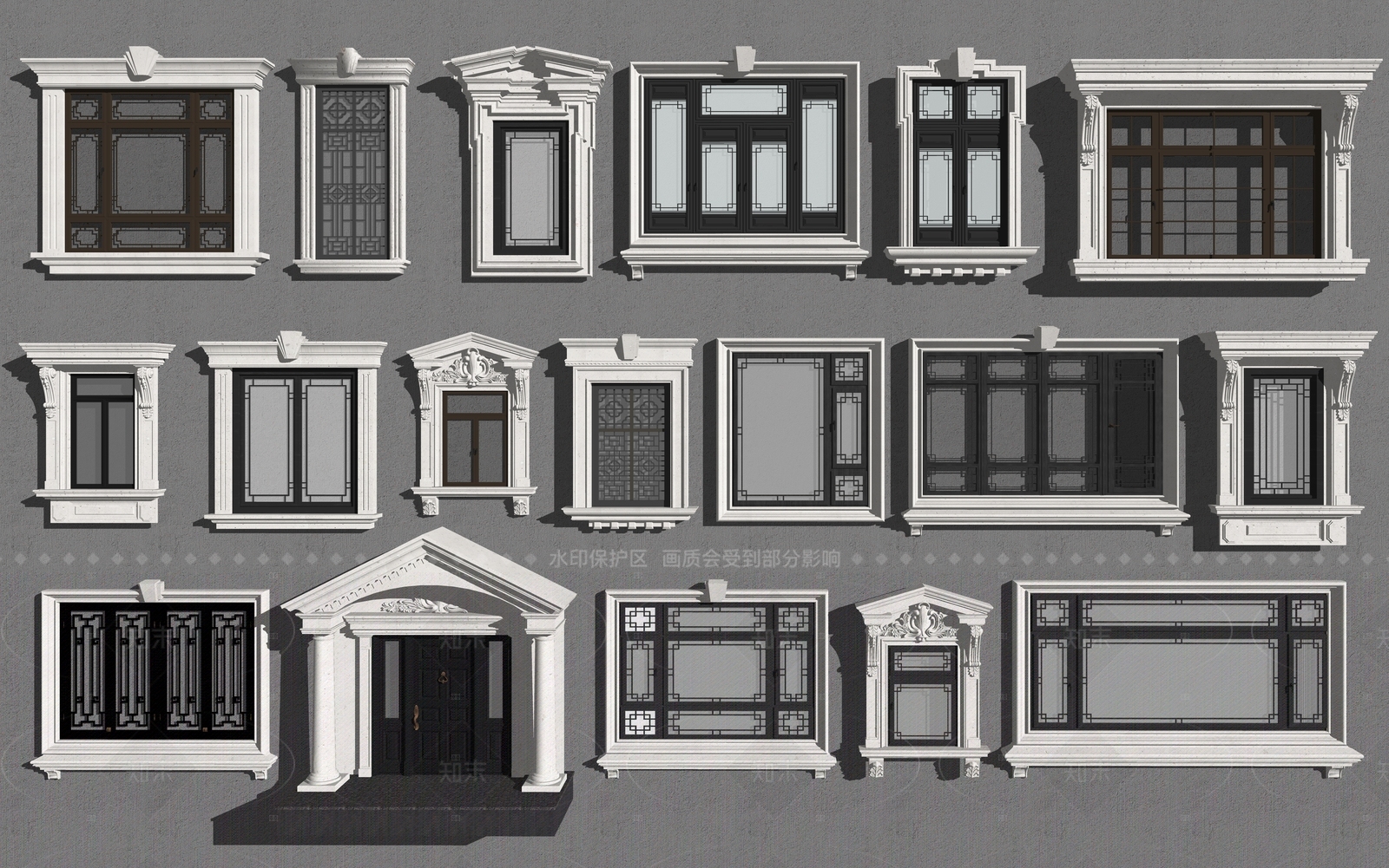 新中式中式窗户组合SU模型下载【ID:1208365083】