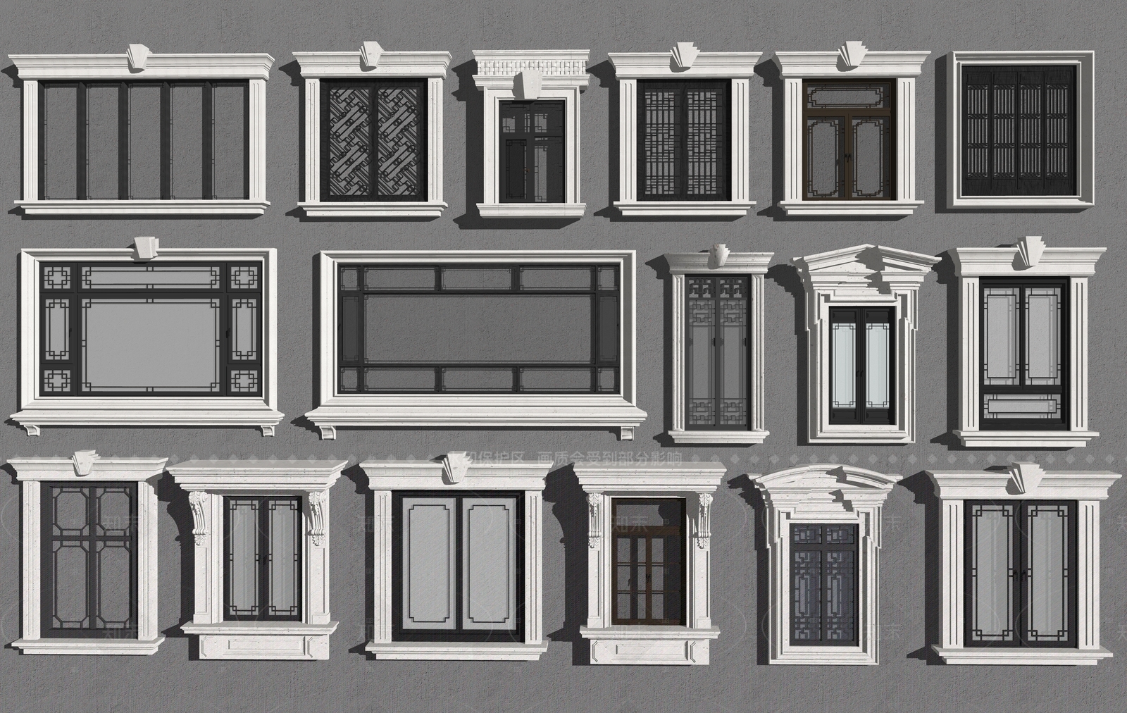 新中式中式窗户组合SU模型下载【ID:1208365157】