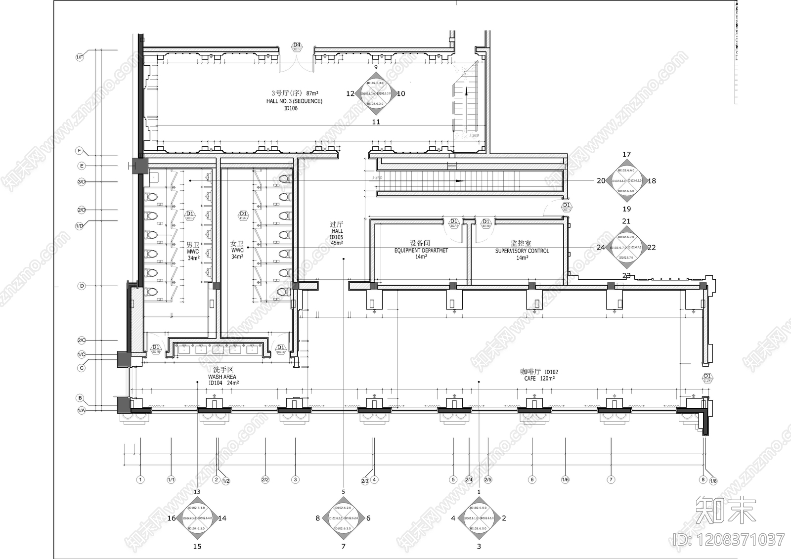 复古美式咖啡厅施工图下载【ID:1208371037】