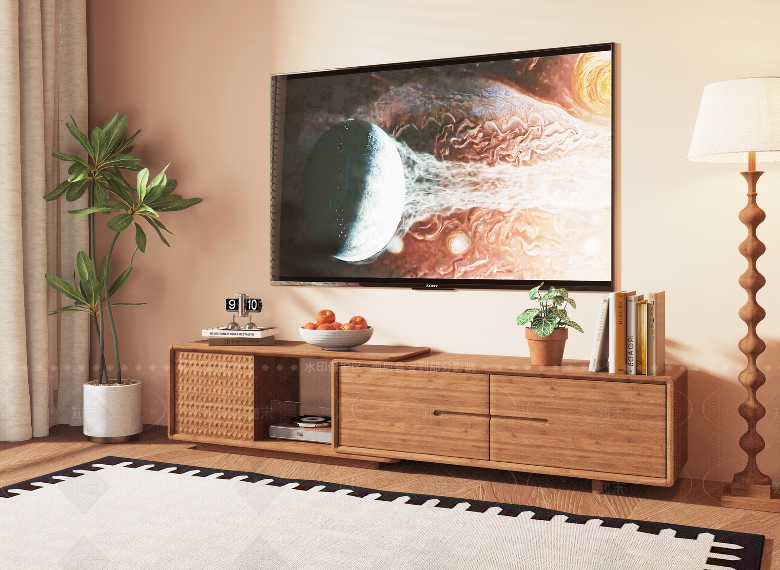 原木奶油风家居客厅3D模型下载【ID:1208371222】