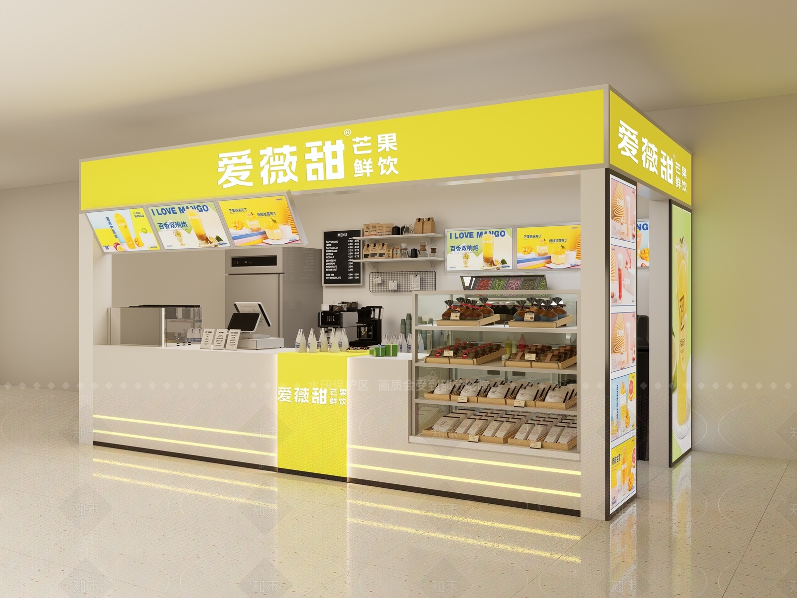 现代轻奢奶茶店SU模型下载【ID:1208371727】