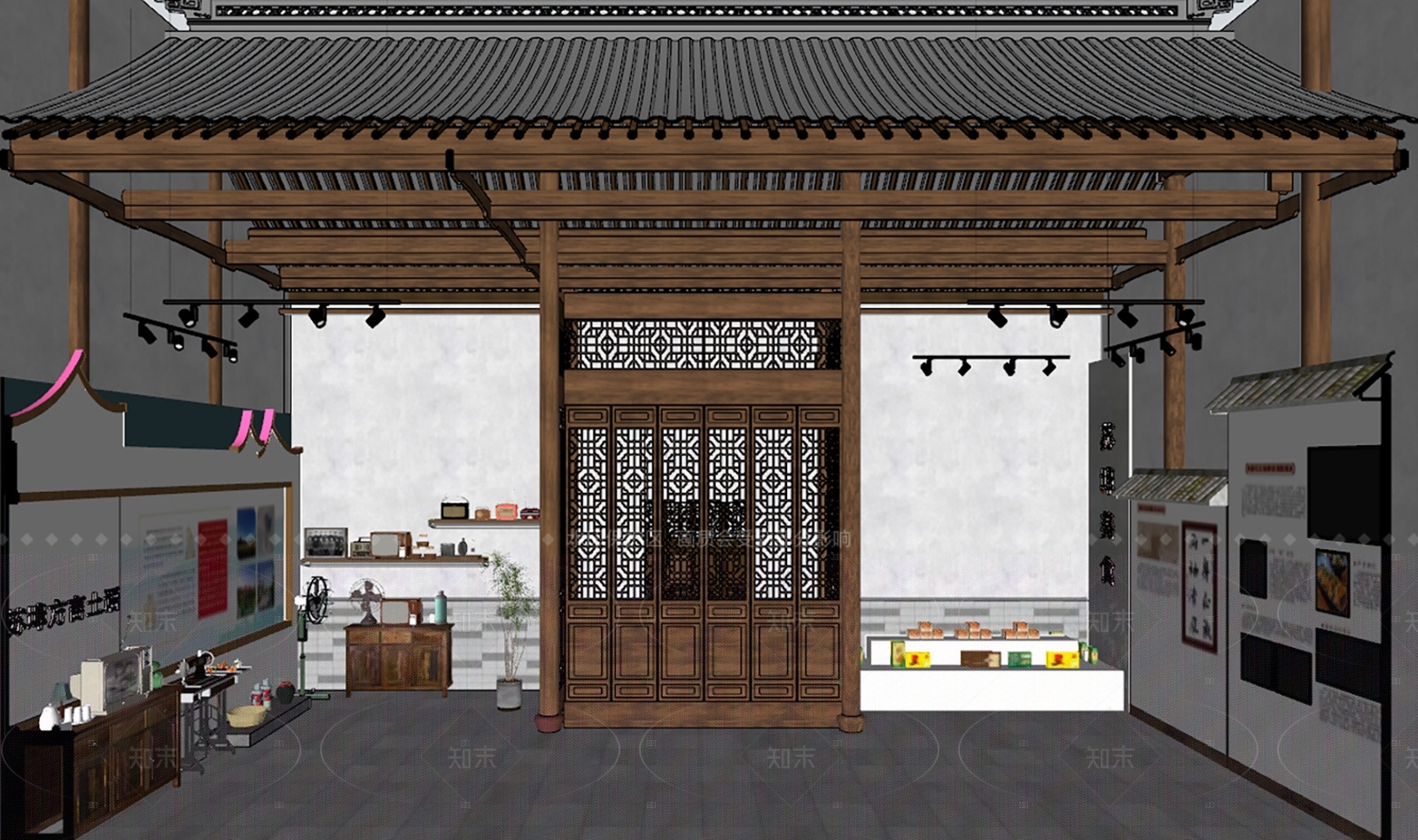新中式中式博物馆SU模型下载【ID:1208371996】