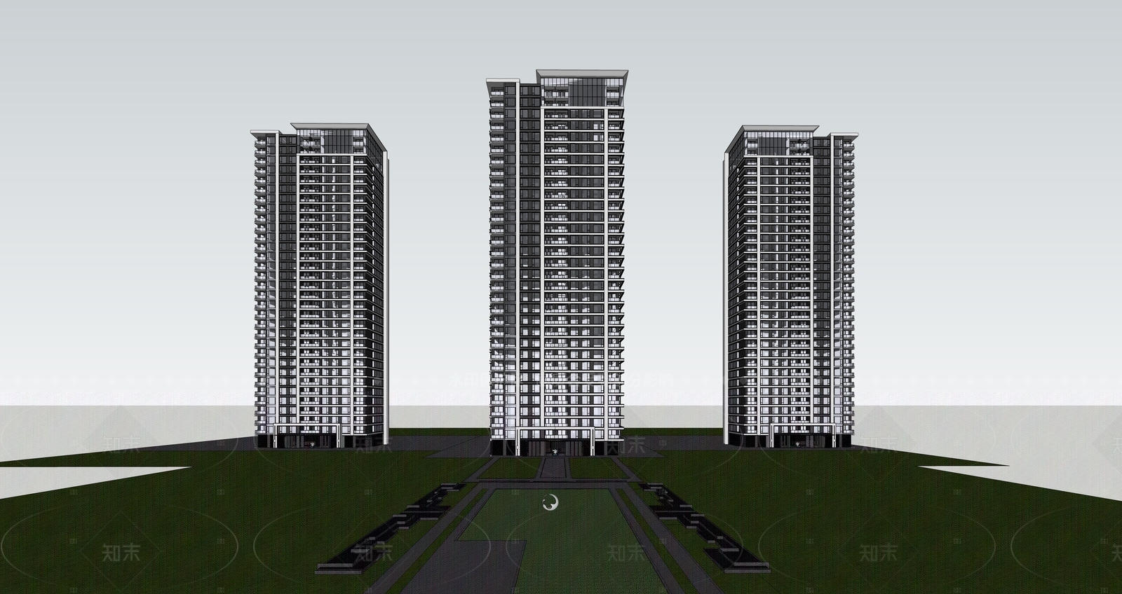 现代高层住宅SU模型下载【ID:1208372641】