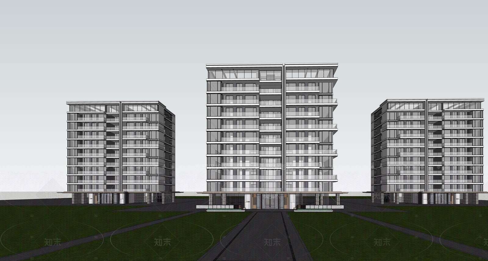 现代高层住宅SU模型下载【ID:1208373134】