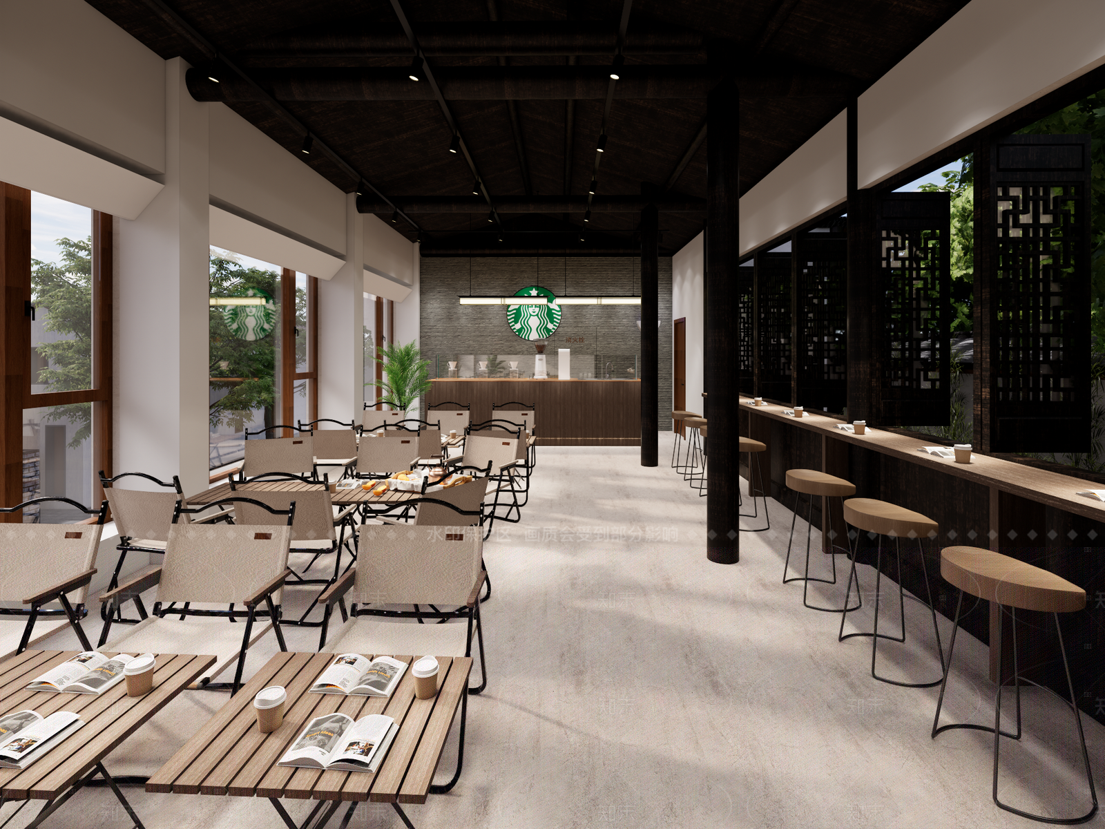 中式侘寂咖啡厅SU模型下载【ID:1208373750】