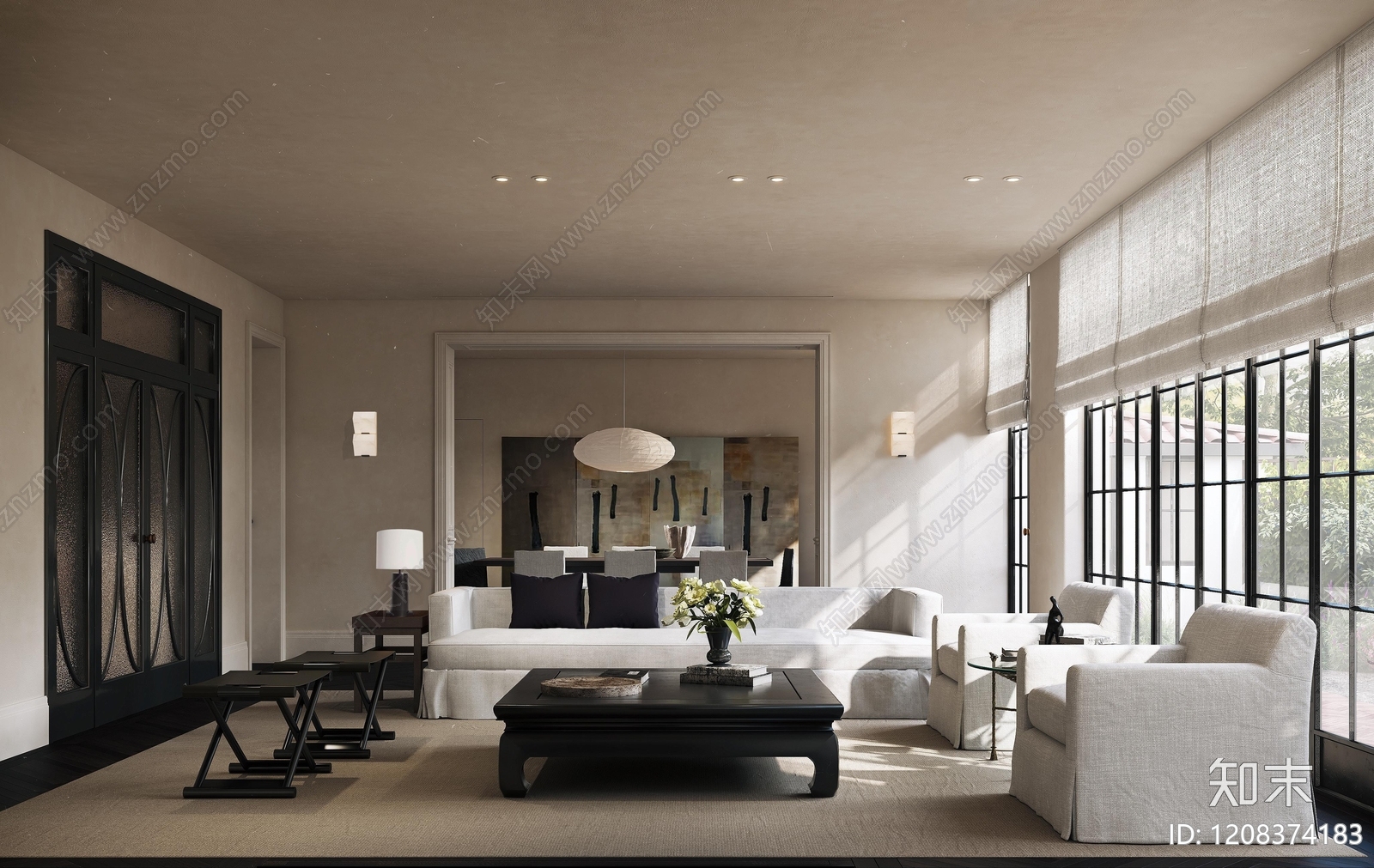 现代中式别墅下载【ID:1208374183】