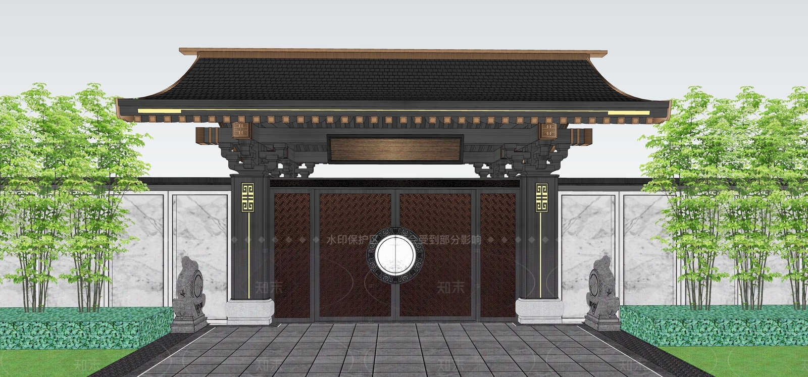 新中式中式入口大门SU模型下载【ID:1208374721】