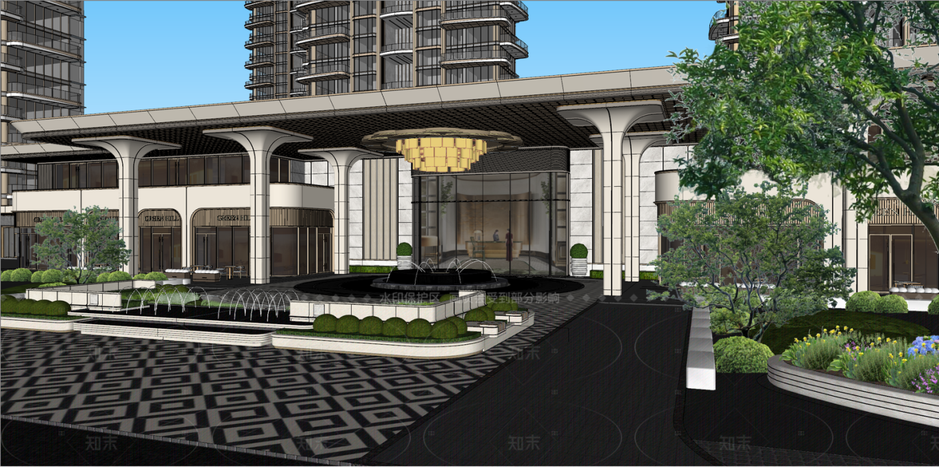 现代小区景观SU模型精品下载_SketchUp模型_知末网