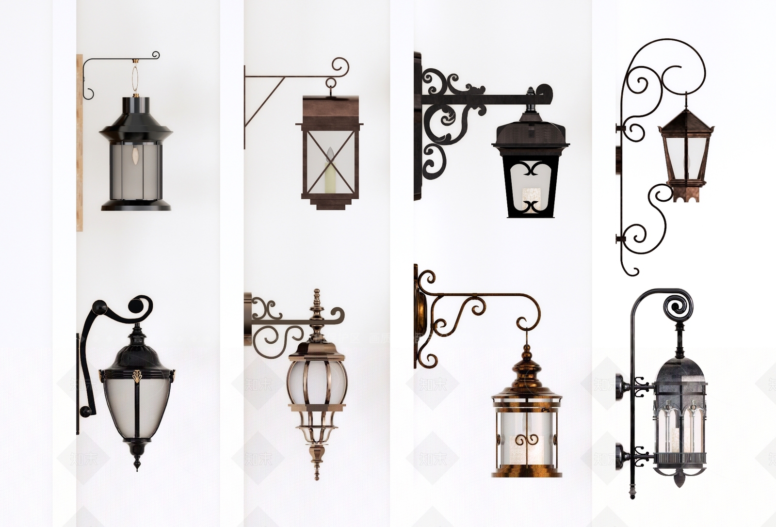 现代欧式景观壁灯SU模型下载【ID:1208375074】