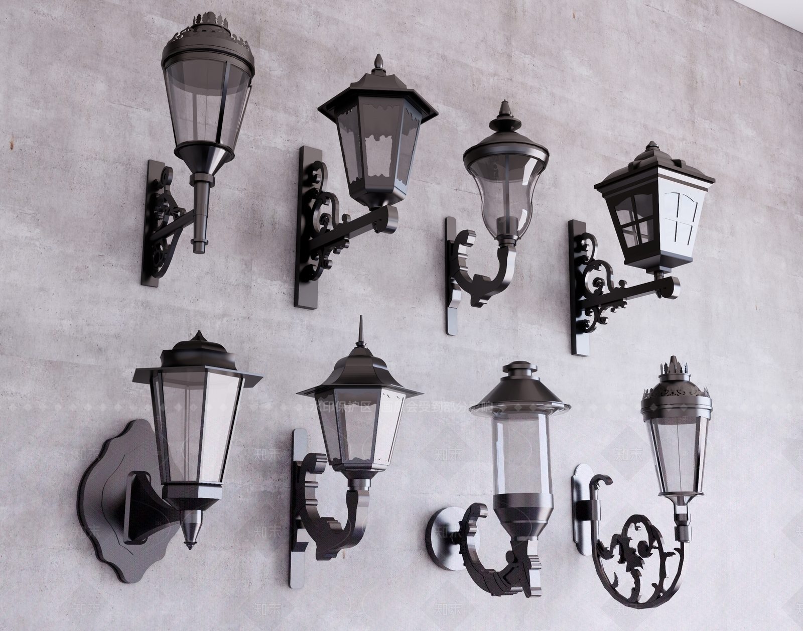 现代欧式景观壁灯SU模型下载【ID:1208375099】