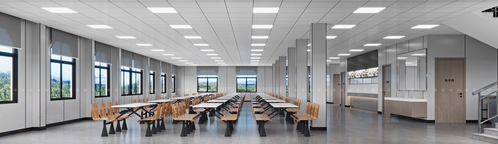 现代简约学生食堂3D模型下载【ID:1208375327】