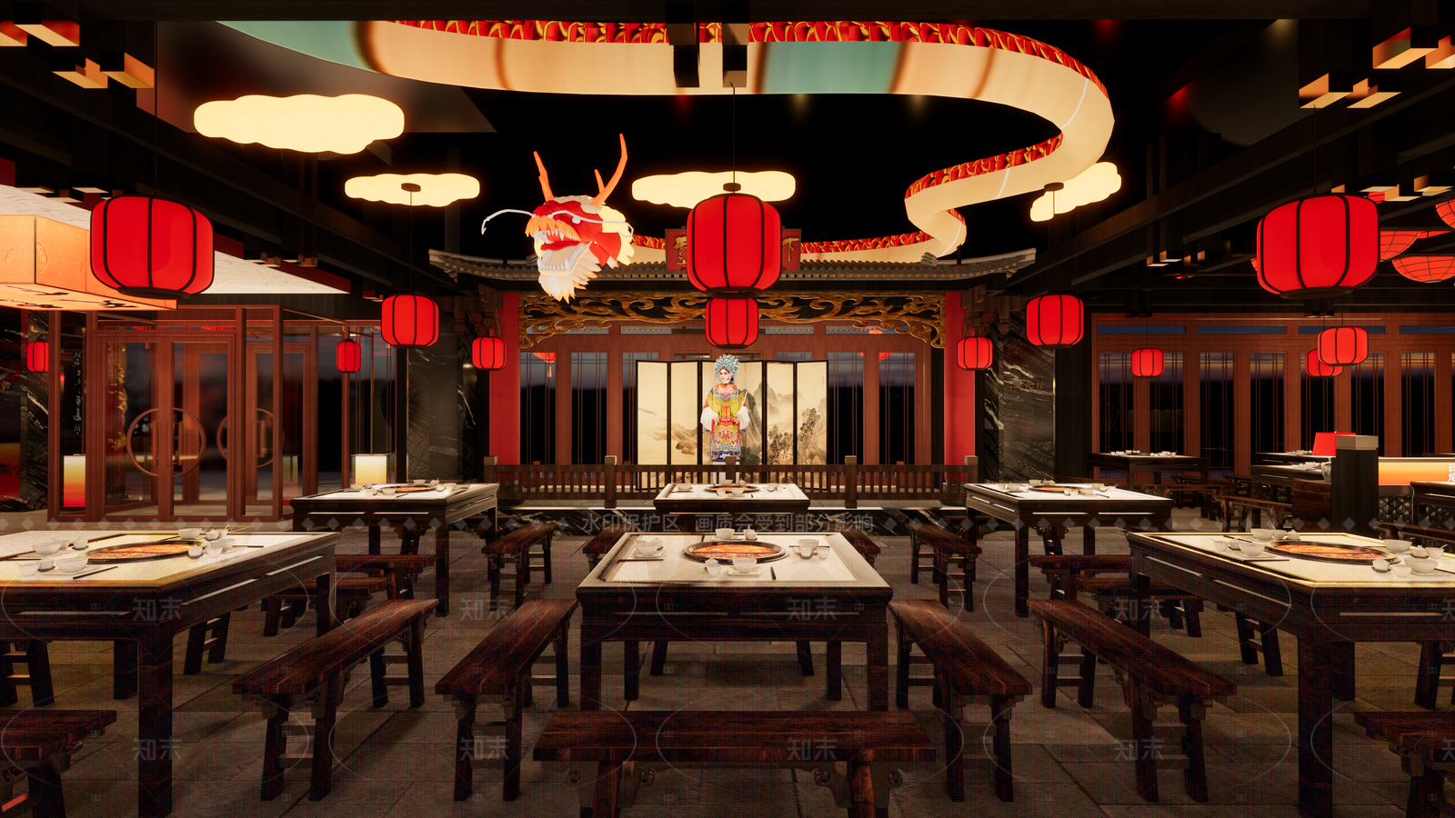 新中式中式火锅店SU模型下载【ID:1208375563】