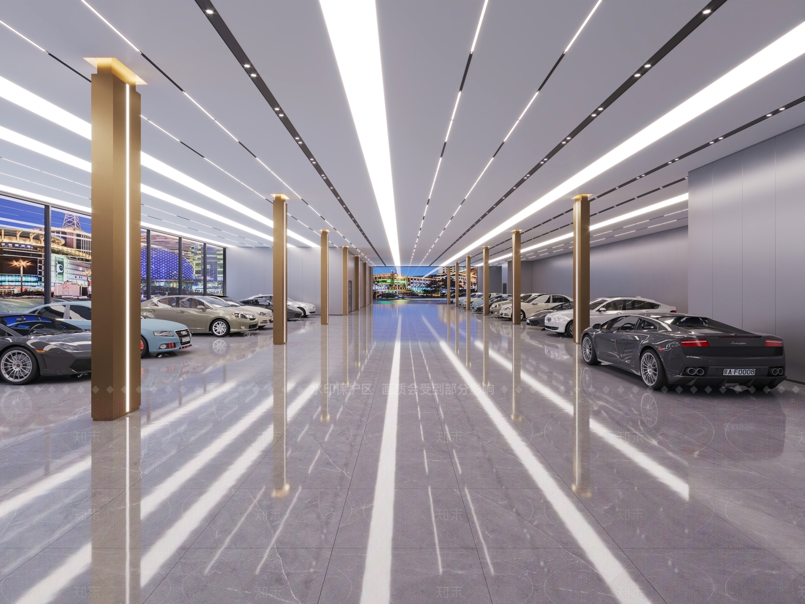 现代极简汽车展厅3D模型下载【ID:1208376149】