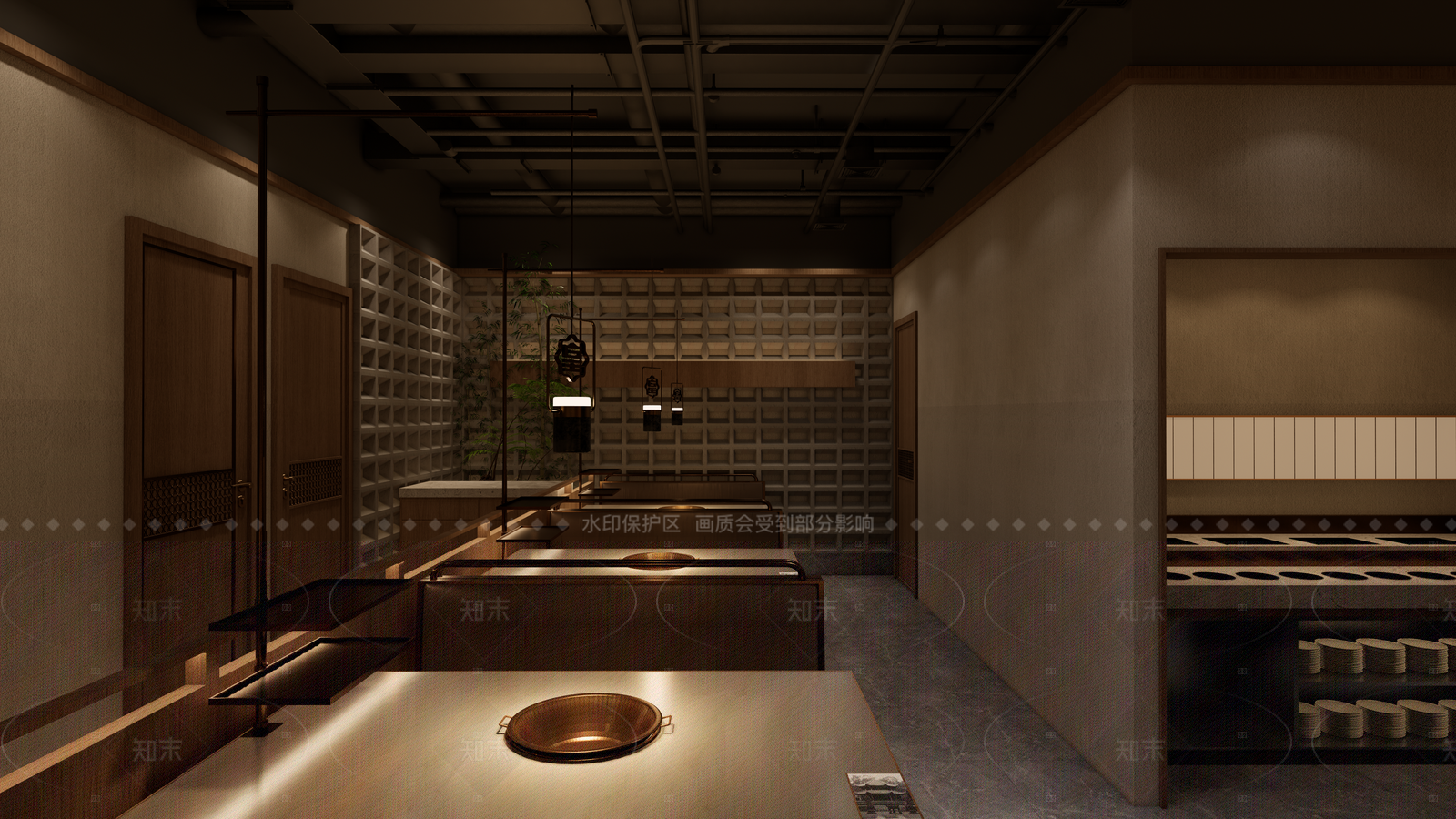 中式侘寂火锅店SU模型下载【ID:1208376442】