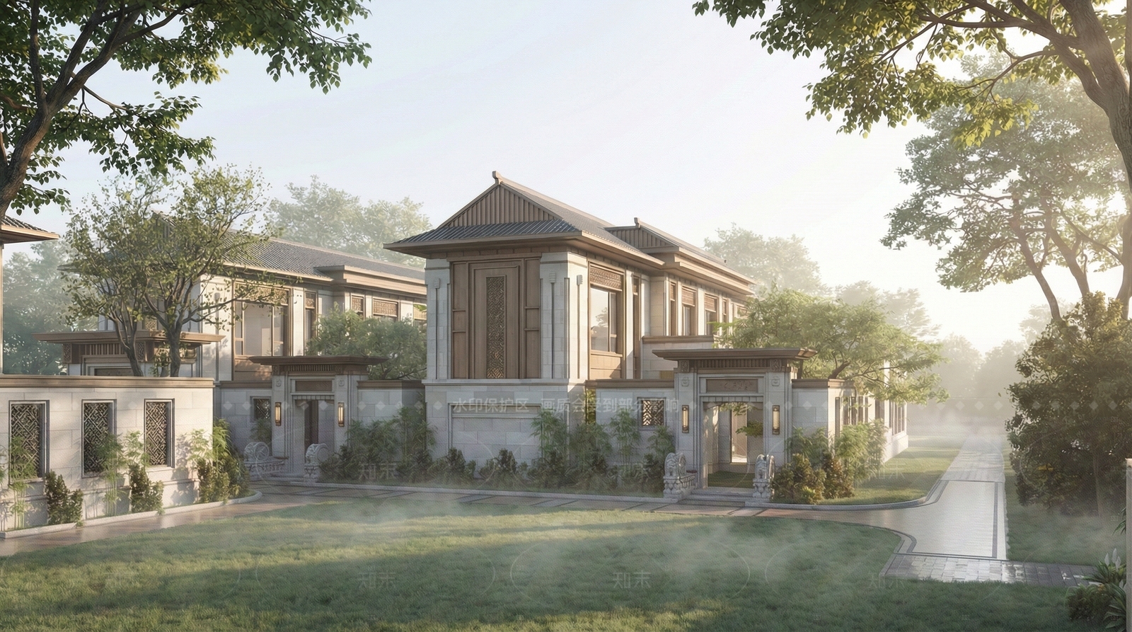 新中式轻奢联排别墅SU模型下载【ID:1208377197】