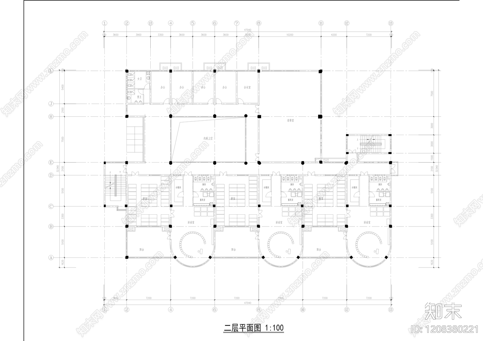 现代简约幼儿园建筑cad施工图下载【ID:1208380221】