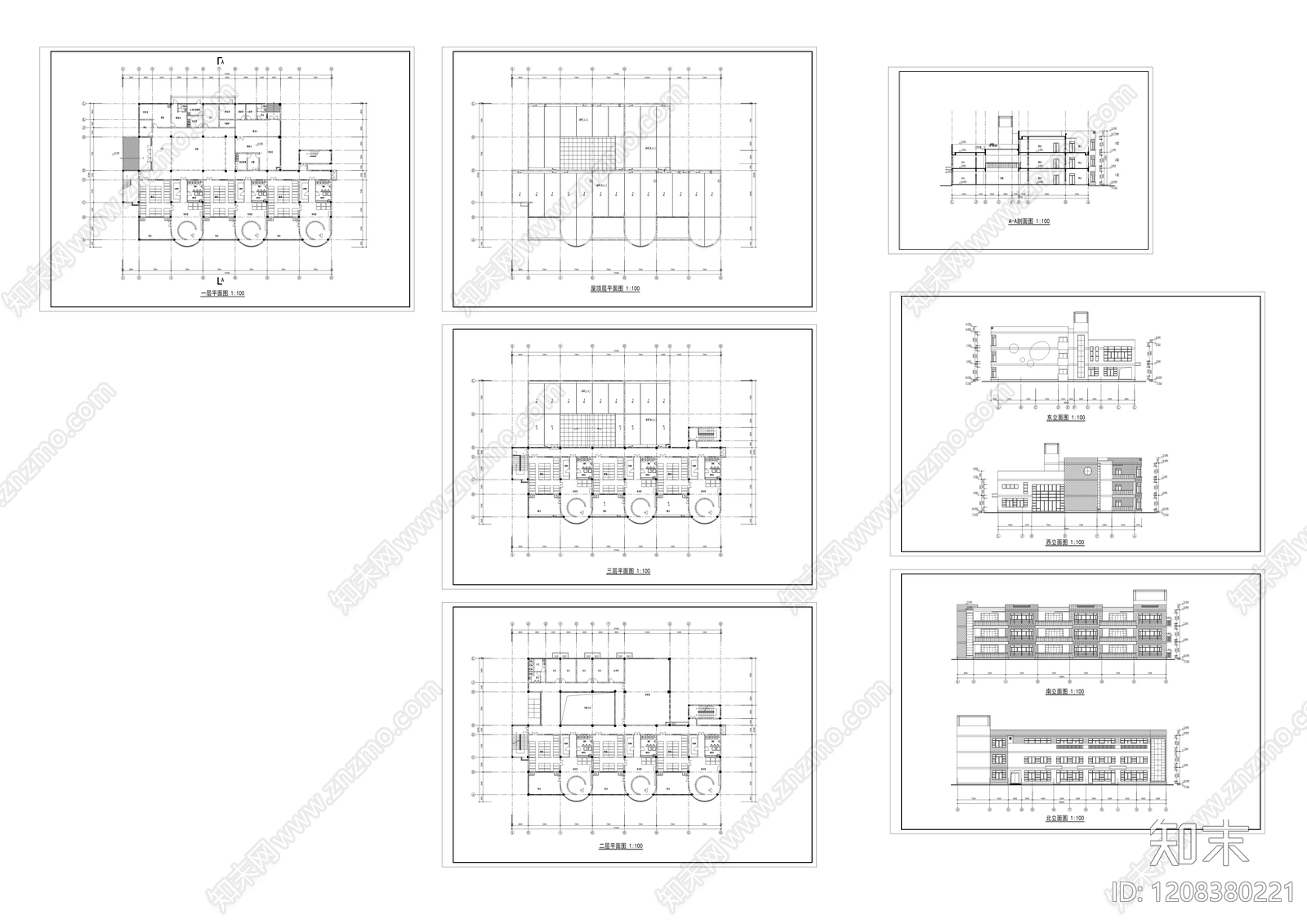 现代简约幼儿园建筑cad施工图下载【ID:1208380221】