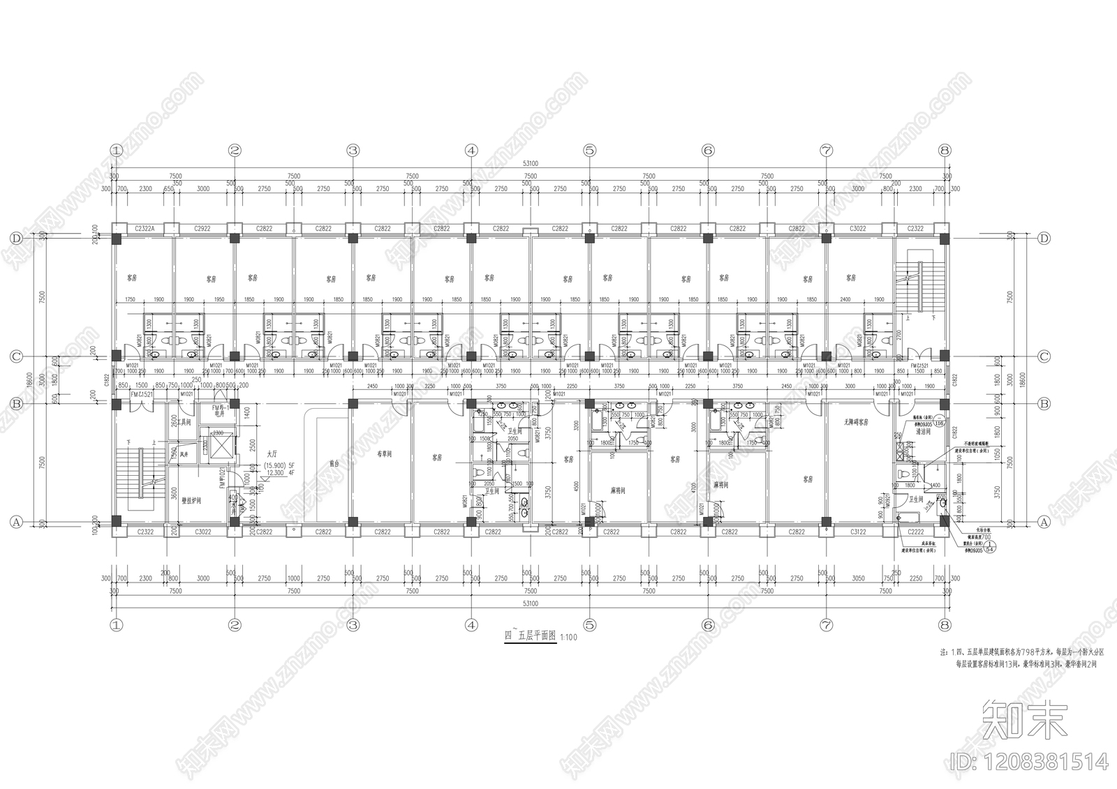 现代简约酒店建筑施工图下载【ID:1208381514】