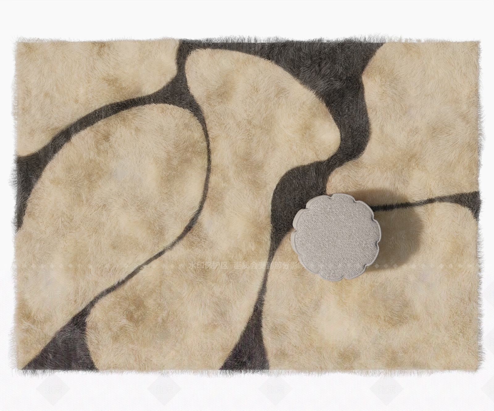 奶油风毛绒地毯3D模型下载【ID:1208384657】