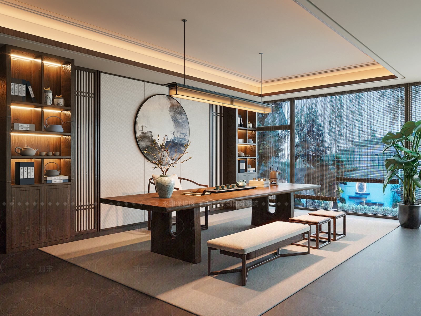 新中式茶室3D模型下载【ID:1208385763】