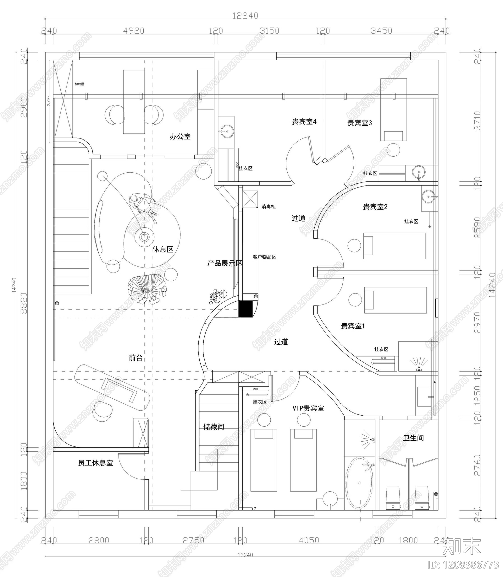 奶油美容院cad施工图下载【ID:1208386773】