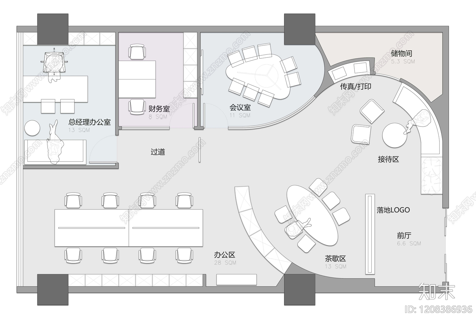 现代独立办公室cad施工图下载【ID:1208386936】
