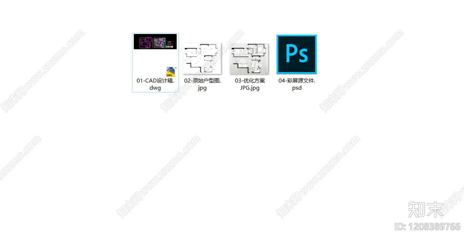 小户型平层cad施工图下载【ID:1208389766】
