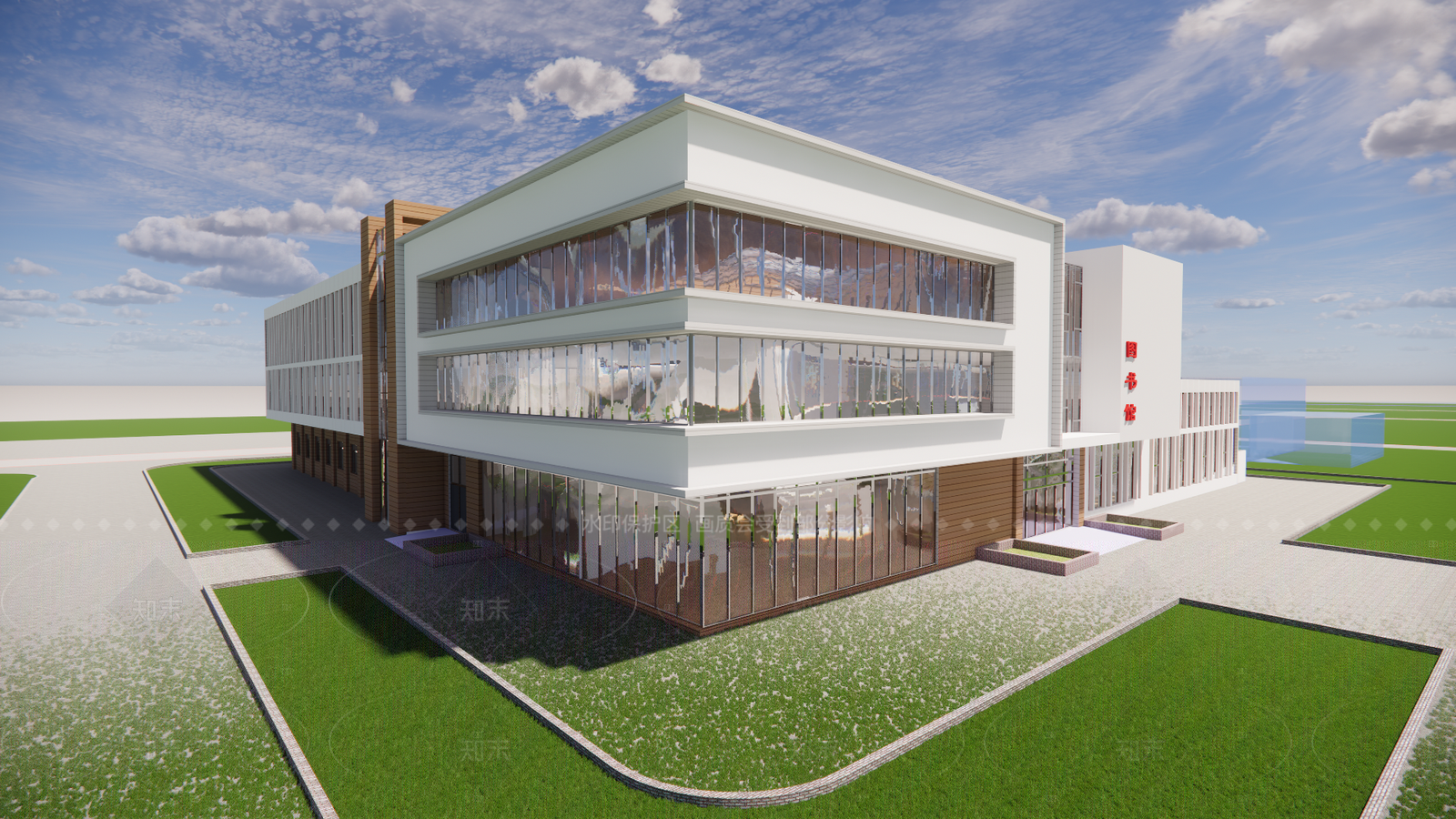 极简简约图书馆建筑SU模型下载【ID:1208391500】