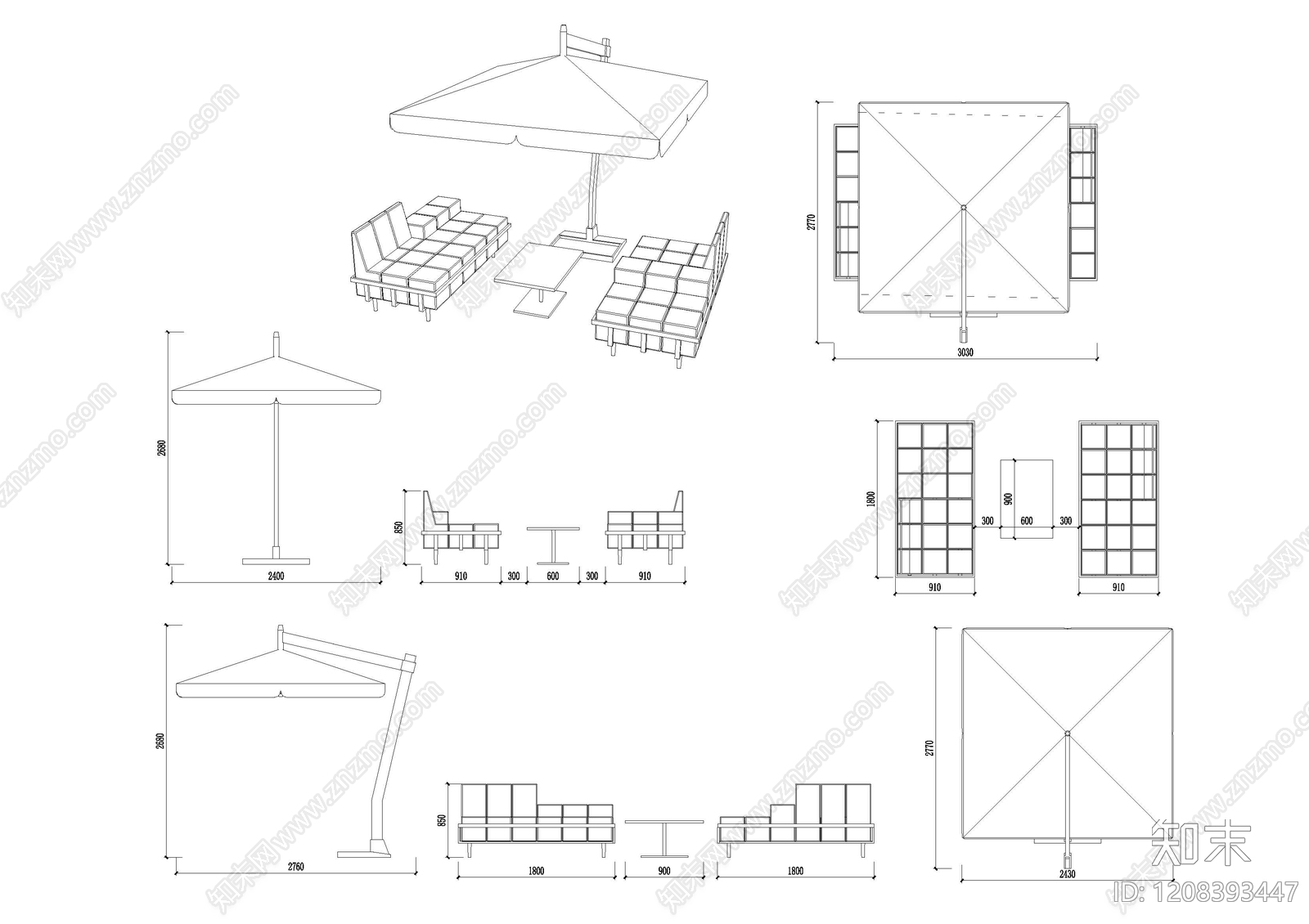 现代简约遮阳伞施工图下载【ID:1208393447】