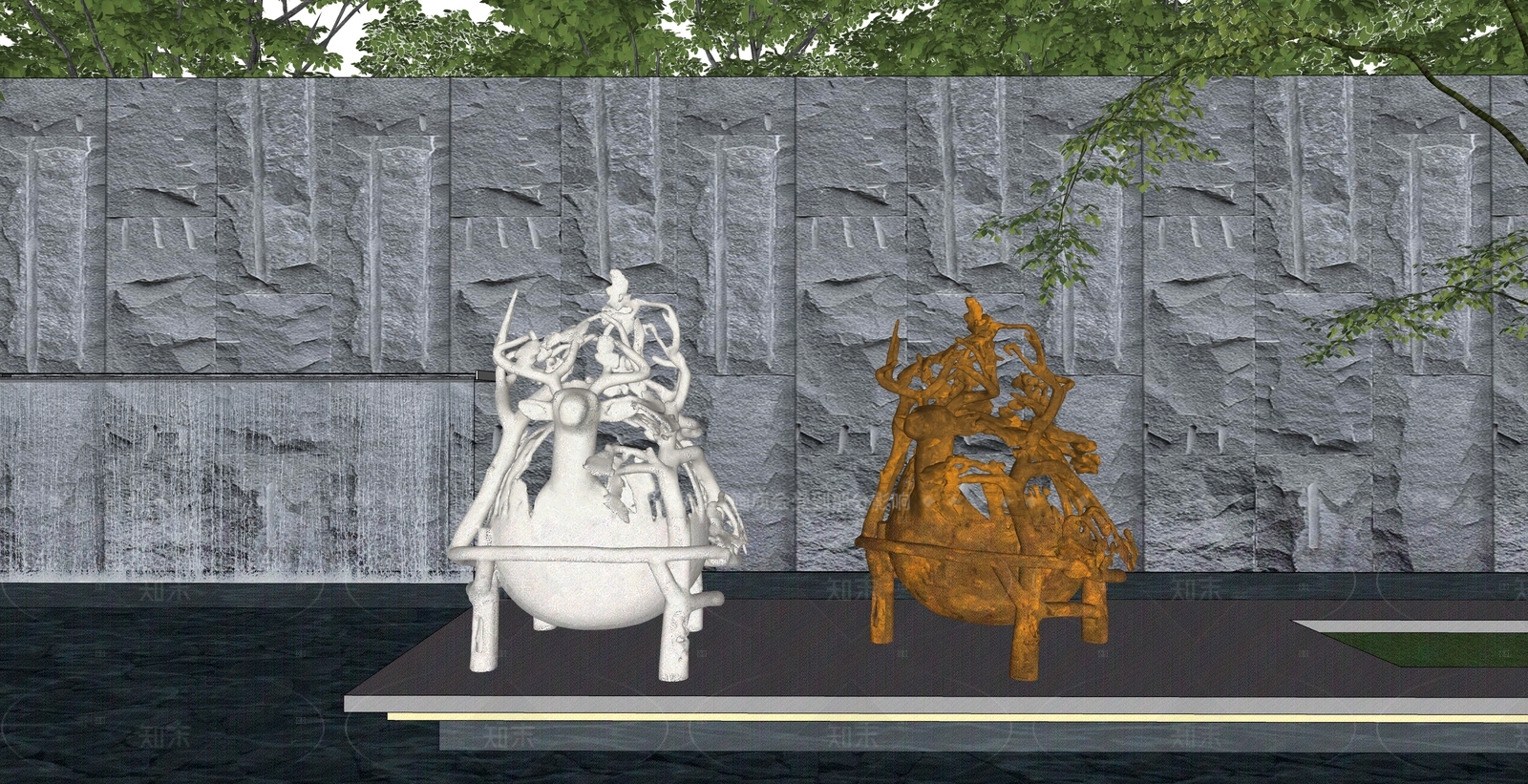 现代雕塑SU模型下载【ID:1208395411】