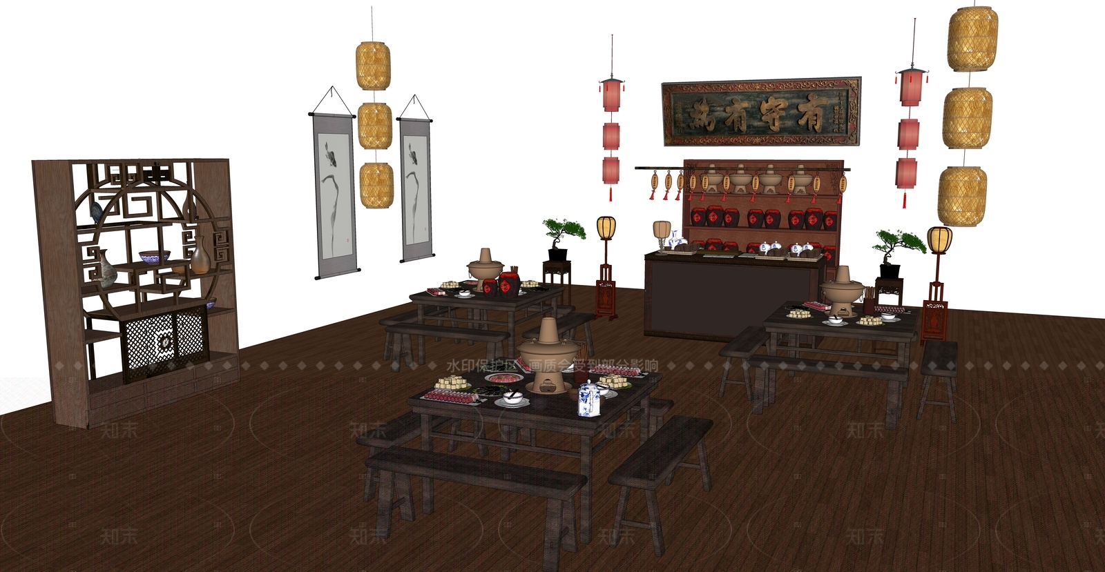 中式复古民俗展厅SU模型下载【ID:1208396695】