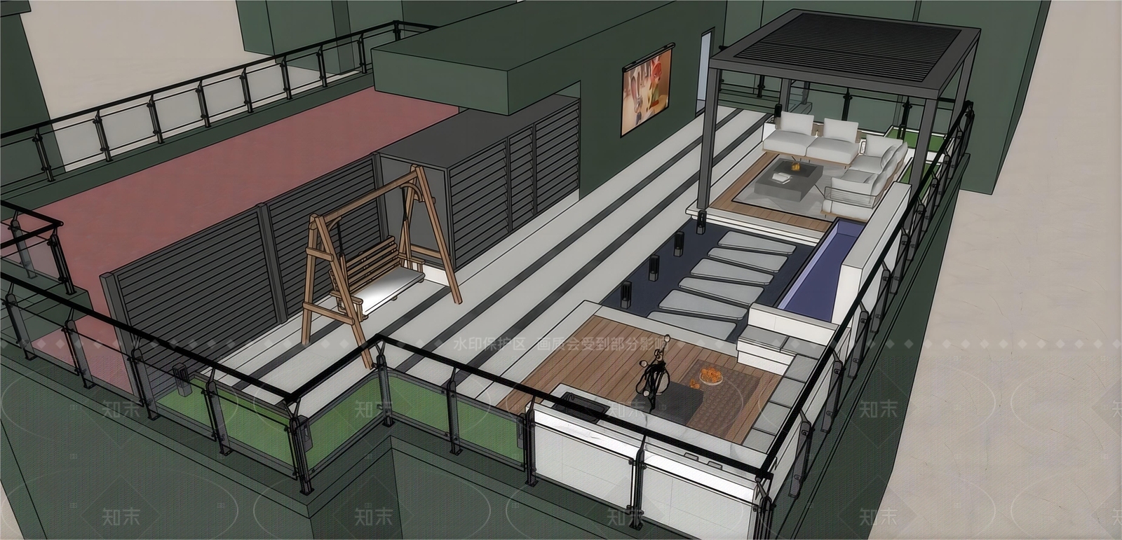 现代屋顶花园SU模型下载【ID:1208398935】