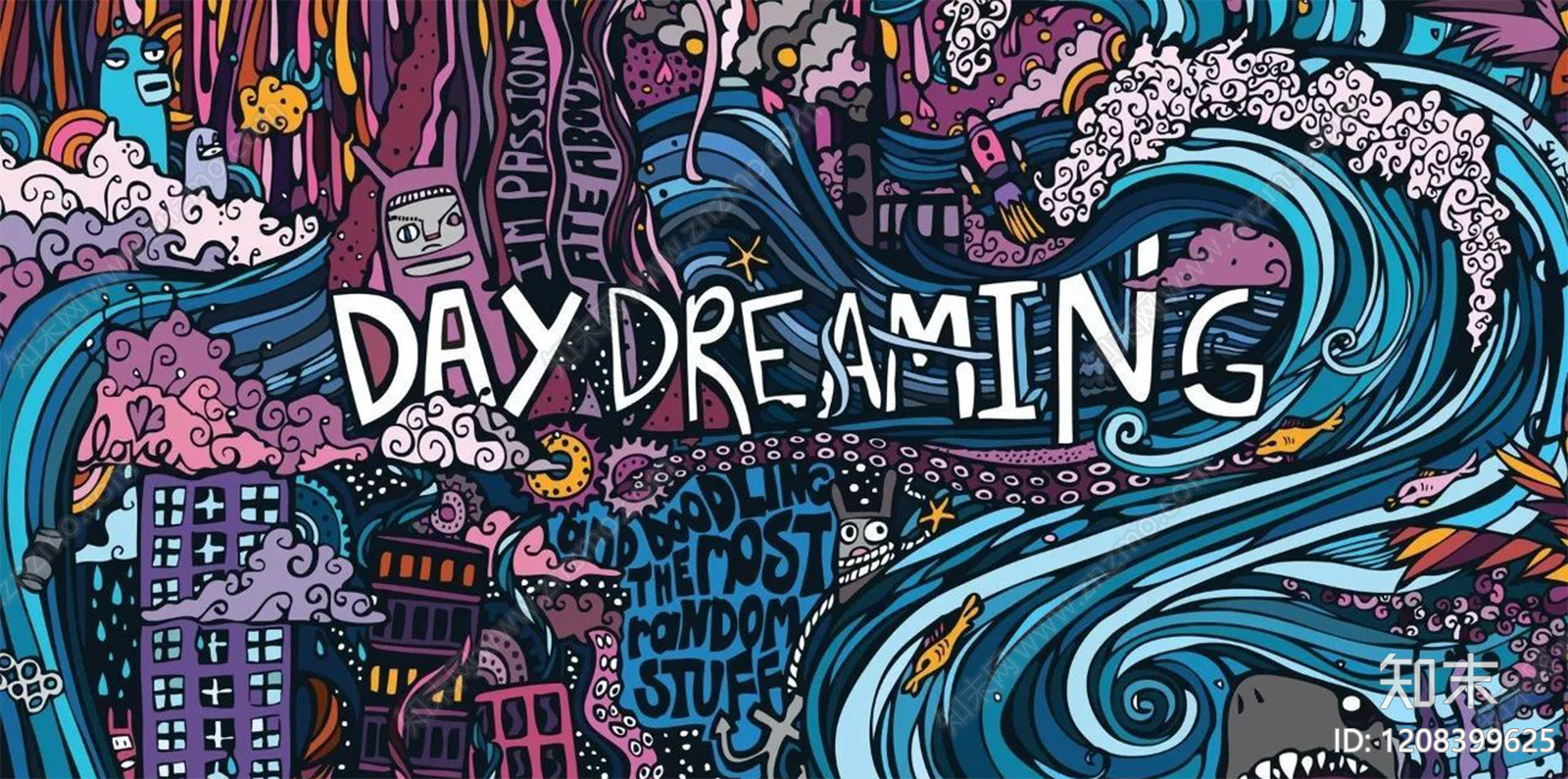 现代涂鸦墙贴图下载【ID:1208399625】