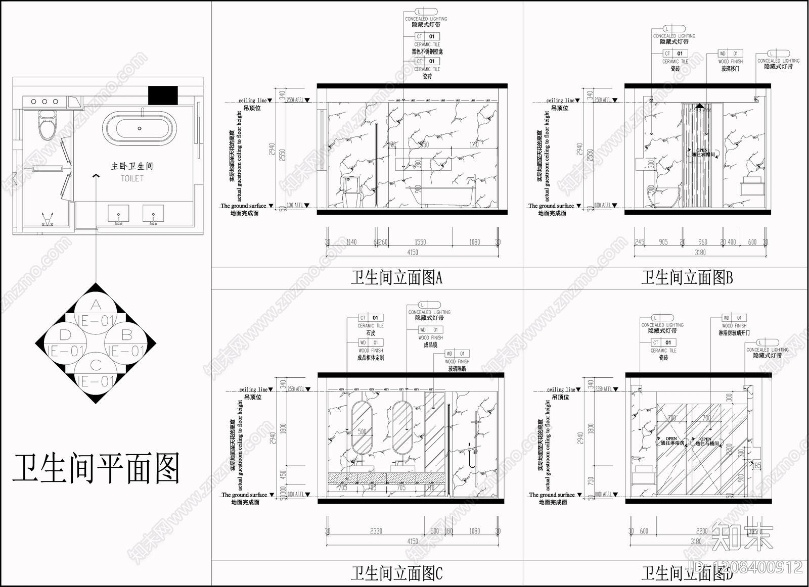 现代意式卫生间cad施工图下载【ID:1208400912】