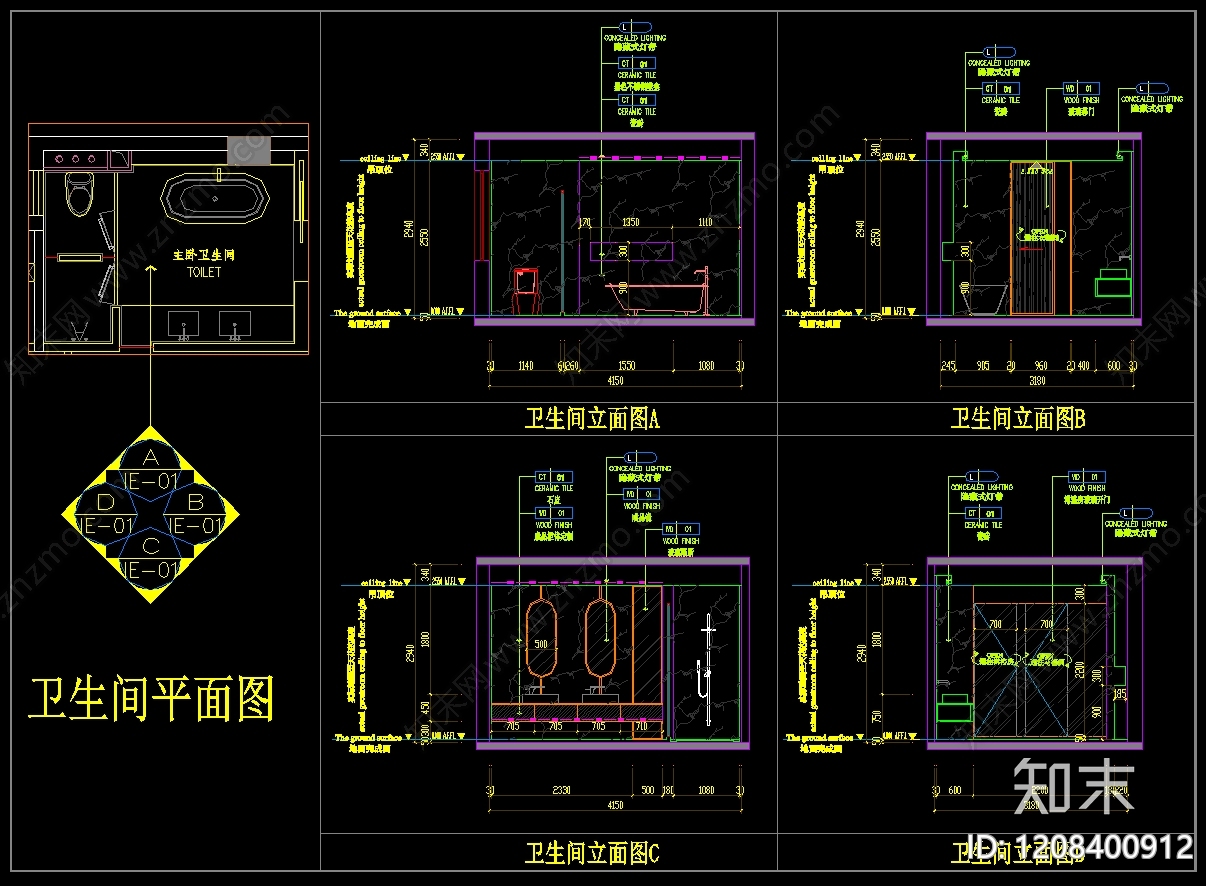 现代意式卫生间cad施工图下载【ID:1208400912】