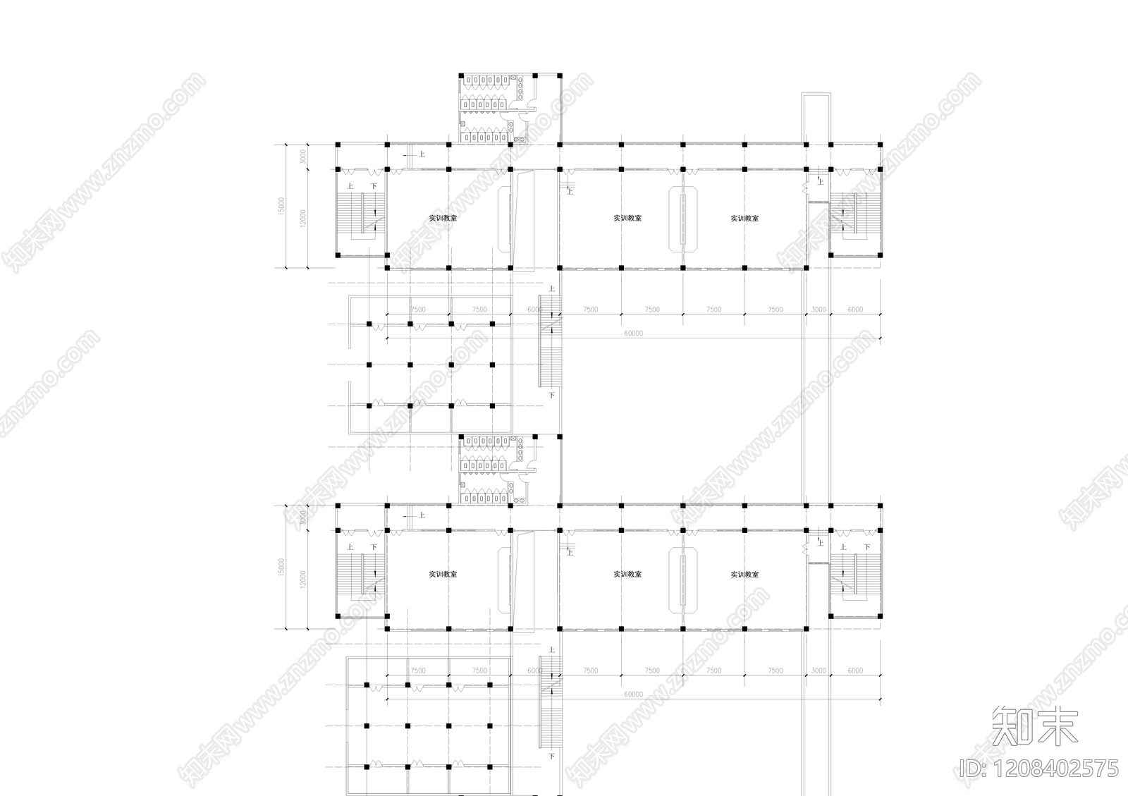 现代简约学校建筑cad施工图下载【ID:1208402575】