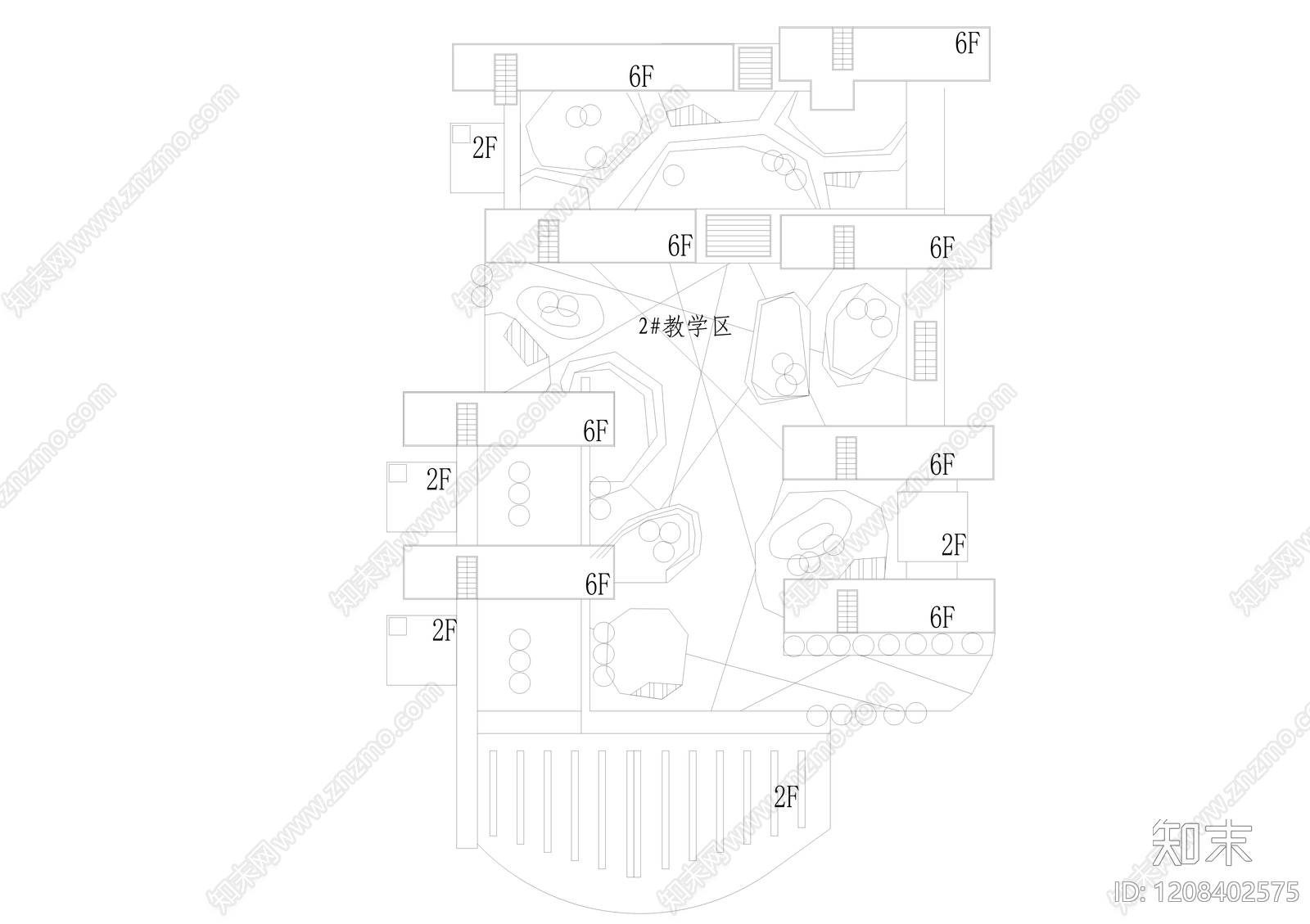 现代简约学校建筑cad施工图下载【ID:1208402575】