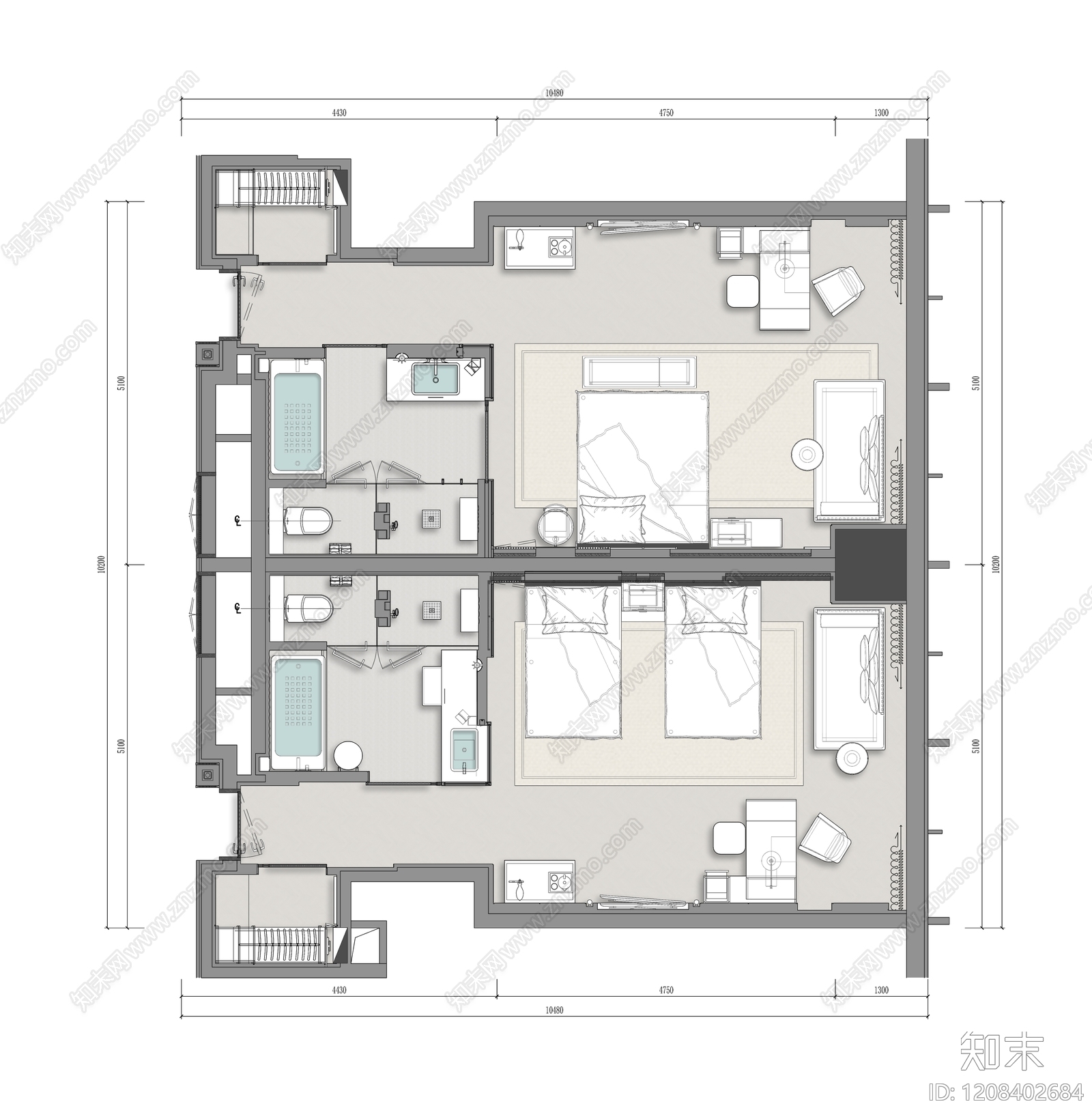 酒店客房施工图下载【ID:1208402684】