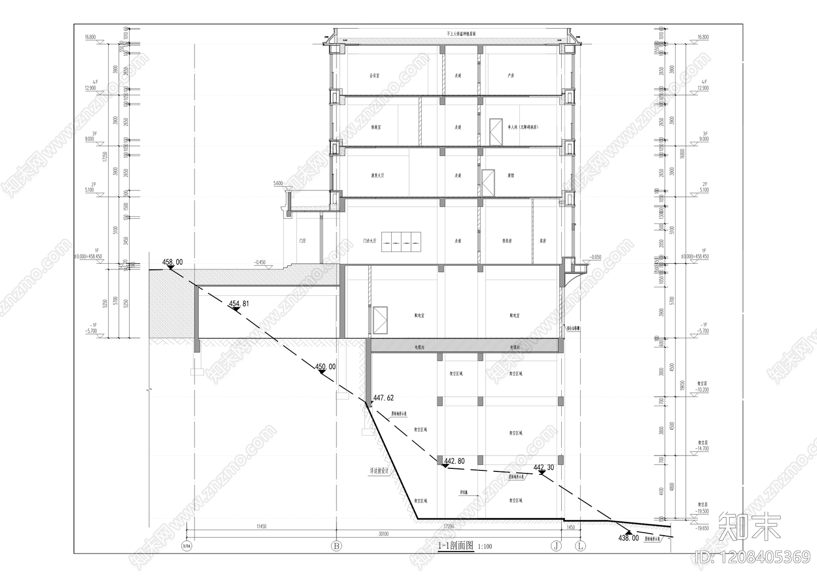 现代医院建筑cad施工图下载【ID:1208405369】